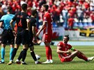 Kapitán Walesu Gareth Bale a jeho vyítavý pohled poté, co se v utkání...