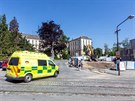 Olomoucká fakultní nemocnice zbourala budovu vrátnice a brány v ulici I. P....