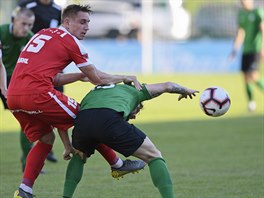 Jakub ural ze Zbrojovky Brno (vlevo) a Antonn Fanti z 1. FK Pbram bojuj o...