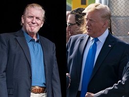 Donald Trump s ulízaným úesem (vlevo) a druhý den se svým typickým úesem po...