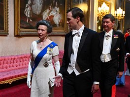 Britská princezna Anna a Jared Kushner na státnickém banketu v Buckinghamském...