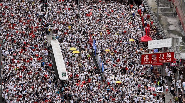 Protest proti vydvn podezelch do pevninsk ny se v nedli v Hong Kongu astnilo a pl milionu lid (9. ervna 2019)