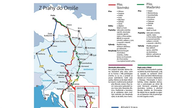 MAPA: Varianty cesty autem z eska do chorvatskho Omie