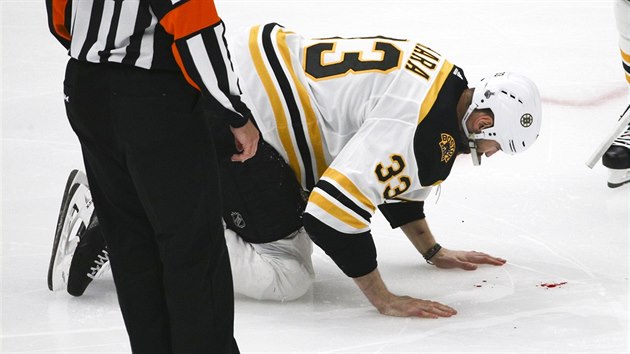 Obrnce Bostonu Zdeno Chara po tvrd rn pukem krvc.