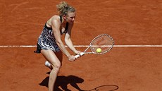 Kateina Siniaková se soustedí na volej ve tetím kole Roland Garros.