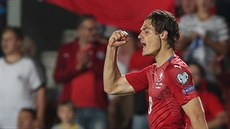 �eský úto�ník Patrik Schick se raduje ze své druhé branky do sít� Bulharska.