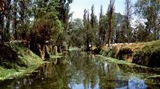 Pvodní kanál starých aztéckých plovoucích zahrad na jihu Mexico City.