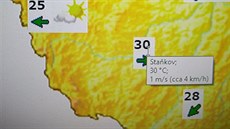 Teplotní mapa HMÚ, Plzeský kraj, 2. ervna 2019 v 16:00 SEL