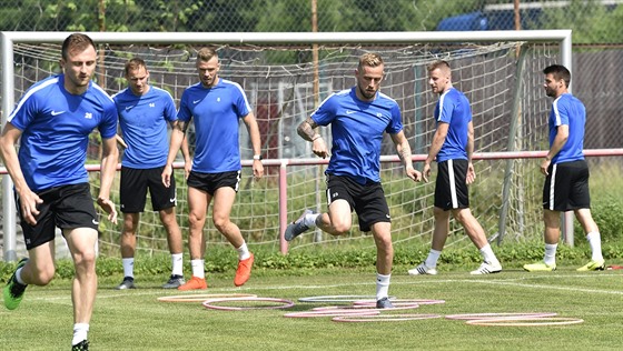 Petr Reinberk (uprosted) na prvním tréninku letní pípravy fotbalist Slovácka
