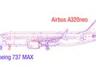 Porovnání nových letoun Airbus 320neo a Boeing 737 MAX. Ob letadla mají...