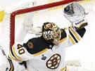 Bostonský gólman Tuukka Rask zasahuje.