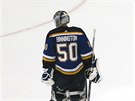 Jordan Binnington, zklamaný gólman St. Louis, po estém finále NHL.