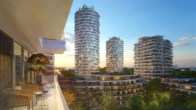 Tři vysoké kruhové věže s vlnícími se balkony má podle návrhu Jiřičné doplnit na Žižkově nižší bloková zástavba. Tedy pokud projekt získá stavební povolení.