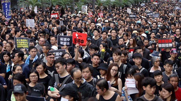 Destky tisc lid pily v Hongkongu na dal protest proti zkonu o vydvn podezelch osob do ny. daj odstoupen sprvkyn Hongkongu a zruen plnu na prosazen zkona, kter bylo zatm jen odloeno. (16. ervna 2019)