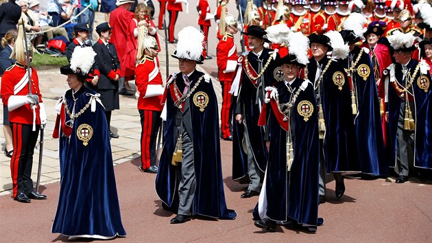 Britsk princezna Anna, princ Andrew, princ Edward, panlsk krl Felipe VI., nizozemsk krl Willm-Alexander a princ Charles (Windsor, 17. ervna 2019)