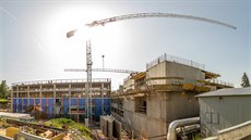 V Oblastní nemocnici v Náchod dlníci budují dv nové budovy (11. 6. 2019).