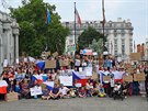 Češi, kteří se v Londýně na dálku připojili k protestům na Letné.