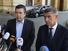 Premiér a šéf ANO Andrej Babiš a předseda ČSSD Jan Hamáček po jednání na Úřadu...