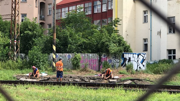 Porucha nejspe vznikla pi pokusu o krde kabel. Sprva eleznin dopravn cesty je musela opravit. (28. ervna 2019)