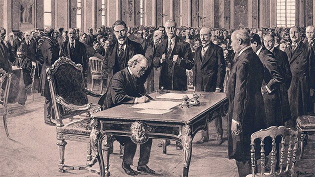Podpis Versailleské smlouvy na Pařížské mírové konferenci. (28. června 1919)