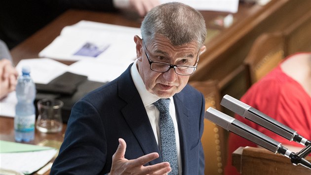 Premiér Andrej Babiš při projevu v Poslanecké sněmovně před hlasováním o důvěře vládě (26.6.2019).