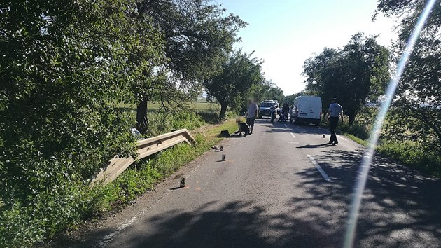 Cyklista vedouc kolo podlehl zrannm po stetu s dodvkou u Bohuslavic nad Metuj (25. 6. 2019).