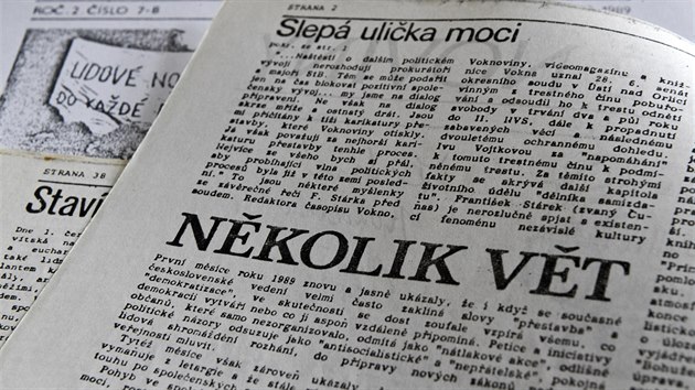 Vydn samizdatovch Lidovch novin s otitnm manifestem Nkolik vt (ervenec 1989)