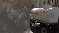 Havárie vody v Korunní ulici v Praze