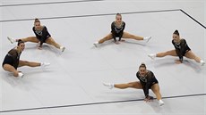 �eské reprezentantky v sout�i dru�stev v aerobiku na Evropských hrách v Minsku.