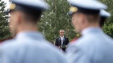 Premiér Andrej Babiš hovoří při pietním aktu k uctění památky obyvatel obce...