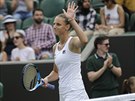 Karolína Plíková se raduje z postupu do druhého kola Wimbledonu.