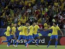 Brazilci slaví gól Gabriela Jesuse ve finále jihoamerického ampionátu.