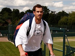 Andy Murray pi trninku na Wimbledon.