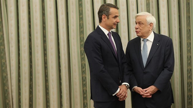Nov zvolen eck premir Kyriakos Mitsotakis se setkal s prezidentem Prokopisem Pavlopoulosem (8. ervence 2019)