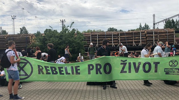 Demonstranti protestují proti znečištění, které způsobuje uhelná elektrárna Chvaletice. (5. 7. 2019)