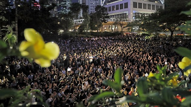 Lid protestujc v Hongkongu (5. ervence 2019). Kvli nvrhu pln od ervna ulice Hongkongu davy demonstrant pi nejvtch protestech od pedn bval britsk kolonie pod nadvldu ny v roce 1997.