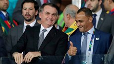 Brazilský prezident Jair Bolsonaro na fotbalovém utkání. (2. ervence 2019)