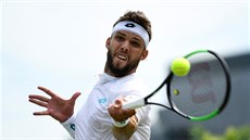 Ji�í Veselý b�hem t�etího kola Wimbledonu, ve kterém se utkal s Benoitem Pairem...