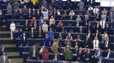 Nkteí europoslanci pi prvním plenárním zasedání Evropského parlamentu...