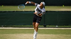 Tomá Berdych bhem tréninku ve Wimbledonu