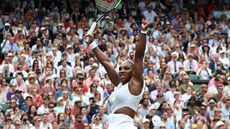 Vítězné gesto Sereny Williamsové ve čtvrtfinále Wimbledonu.