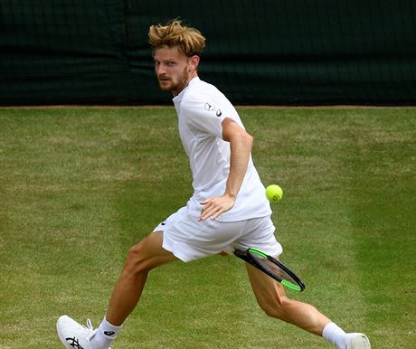 Belgian David Goffin bhem tvrtfinle Wimbledonu proti Novaku Djokoviovi ze...