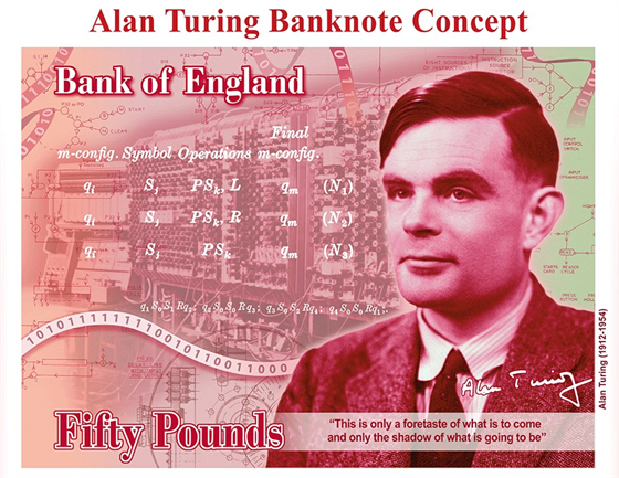 Na nové padesátilibrové bankovce je zobrazen matematik Alan Turing, který se...