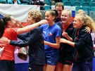 eské juniorky se radují ze zisku bronzových medailí na mistrovství Evropy...