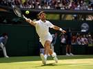 Srbský tenista Novak Djokovi bhem semifinále Wimbledonu.