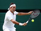 výcar Roger Federer bhem semifinále Wimbledonu.