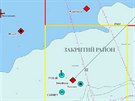 Situaní mapka znázorující pohyb ruského torpédoborce v uzavené zón