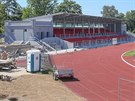 Opravená tribuna stadionu na Sokolském ostrov v eských Budjovicích (ervenec...