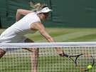 Elina Svitolinová se natahuje po míku v semifinále Wimbledonu.