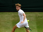 Belgian David Goffin bhem tvrtfinle Wimbledonu proti Novaku Djokoviovi ze...